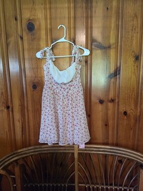 SHEIN Cream Tank Dress with Pink Floral Print